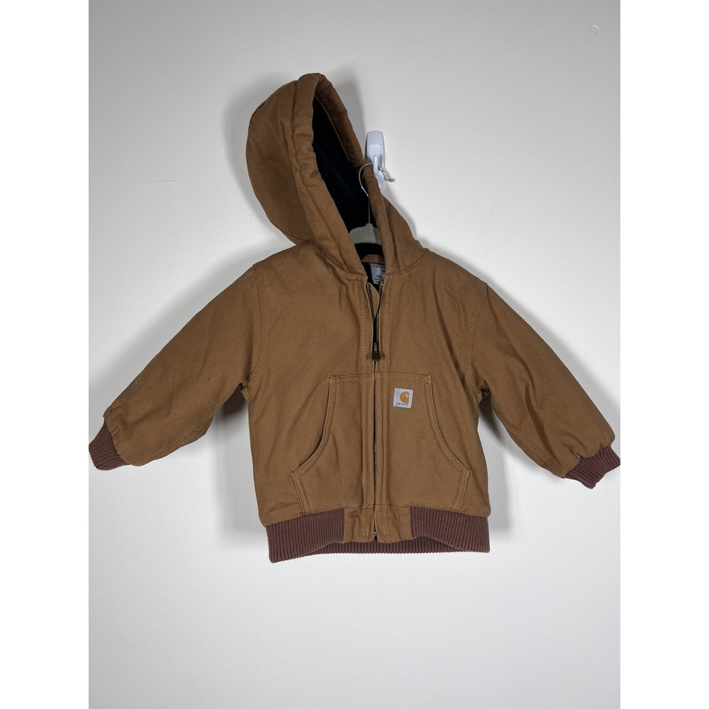 Carhartt Baby 18M Brown Duck Canvas Hooded Jacket Quilted Lined Workwear